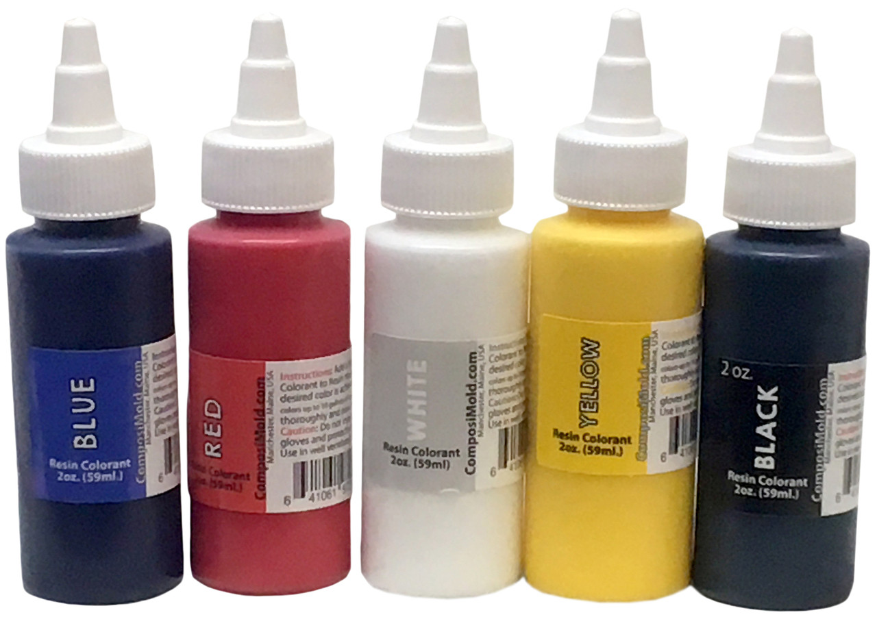 Primary Colors Epoxy Pigment (Colorant, Dye, Tint) 2 oz. Kit (5 colorants  Red, Blue, Black, Yellow, White